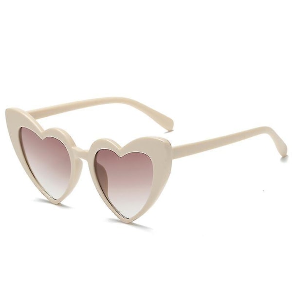 Sydämenmuotoiset aurinkolasit naisille - Vintage kissamalliset retro-lasit Beige frame gradient tea lens