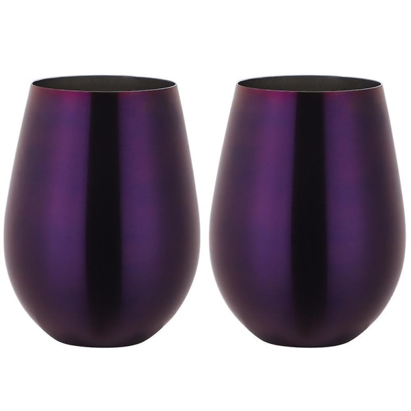 Father's Day Gift Stainless Steel Stemless Wine Glass, Outdoor Portable Wine Tumbler For The Pool, Camping, Cookouts, Travel - Set Of 2 Metal Dri Purple