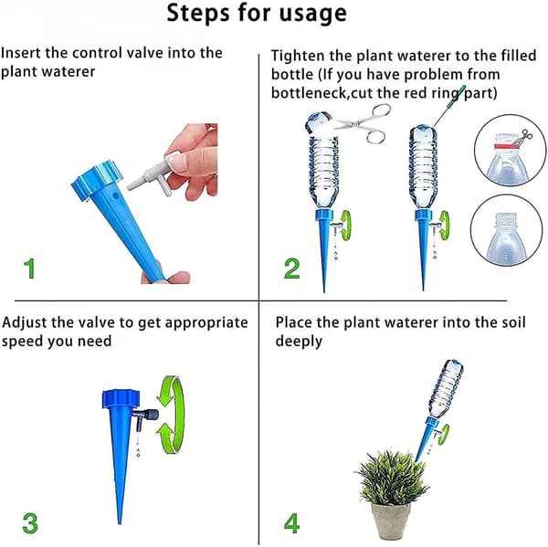 Self Watering Spikes 12pack Slow Release Control Valve Switch Automatic Watering Devicesadjustable Plant Watering Devices For Outdoor And Vacation Pla