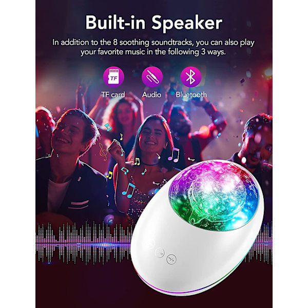 Galaxy Projektor, Skylight Ocean Wave Galaxy Lys Til Voksne Børneværelse, Stjerneprojektor Natlys Med Hvid Støj, Timer, Bluetooth Højttaler, Coo White