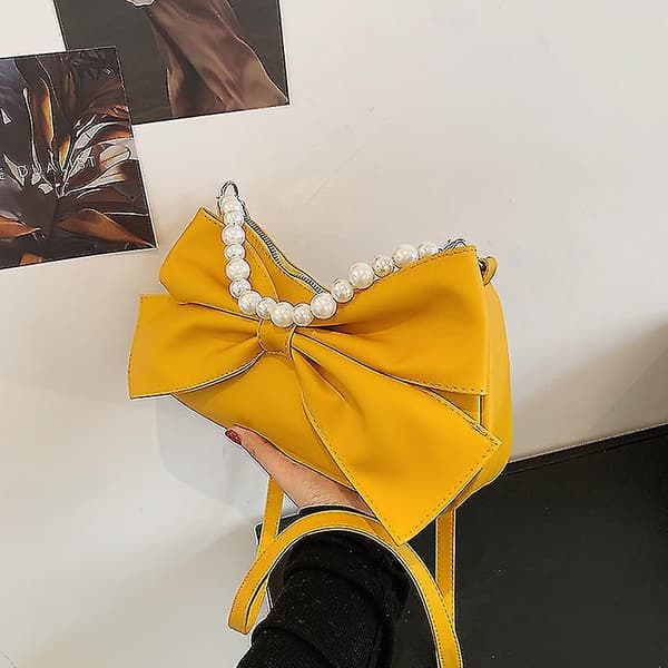 Dame Håndtaske, Perlehåndsdesign, Sløjfe 21 * 15 * 7c () yellow