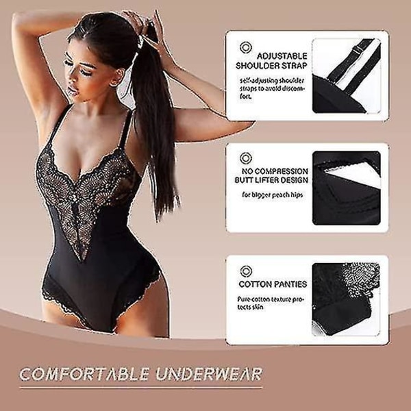 Lace Bodysuit For Women Tummy Control Shapewear V-neck Backless Camisole Sleeveless Slimmer Tops Black XL