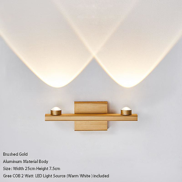 Phube Moderne LED Væglamper Indendørs Korridor Soveværelse Sengelampe Væg Belysning Dekoration Brushed Gold W25cm