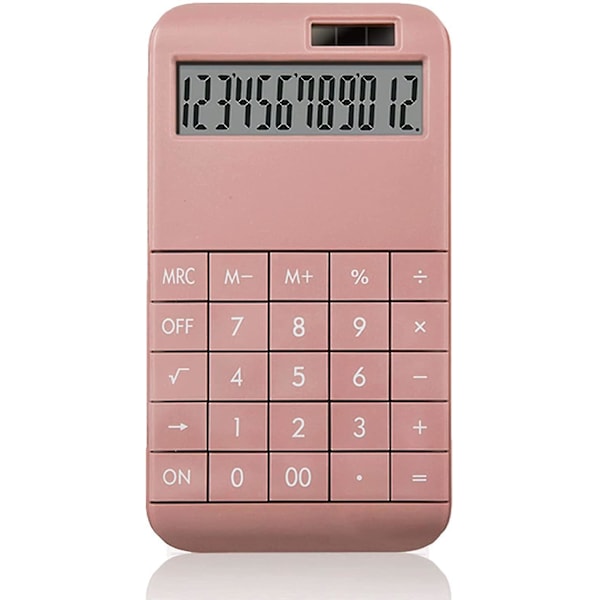 Elektroniske lommeregnere, 12-cifret LCD stort display dobbelt strøm standardfunktion solcellelommeregner, store følsomme taster, simpelt elegant design, (pink)