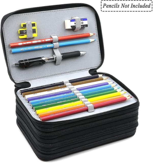 72 Slots 4-layer Zipper Pencil Case With Handle Strap, Oxford Fabric grey