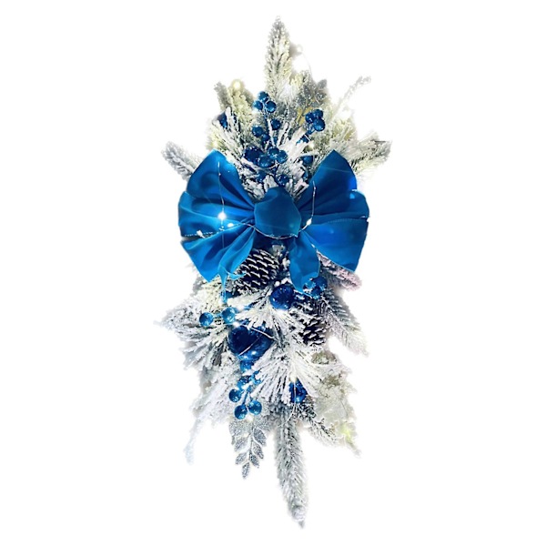 Christmas Winter Lights Up Led Wreath Drop For Stair Front Door,blue Garland Hanging Pendant For Holiday Wall Door Hanging Decor