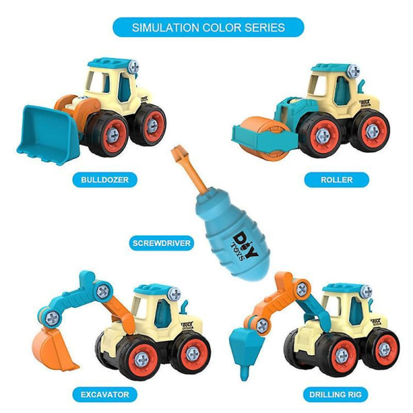 Nut Disassembly Loading Unloading Engineering Truck Excavator Bulldozer Kids Screw Boys Creative Tool Education Toys Car Model Orange