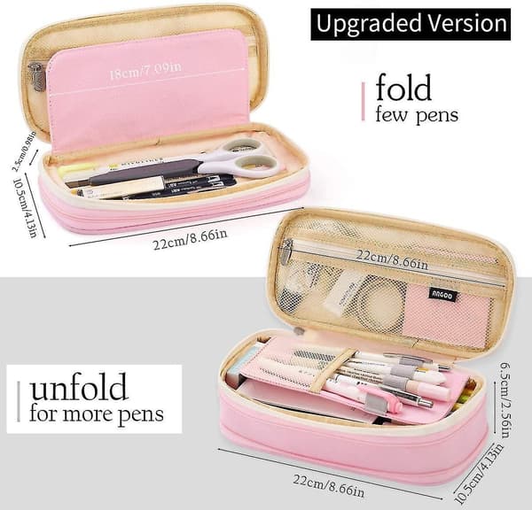 Pencil Case Opbevaringsboks med Stor Kapacitet Pink