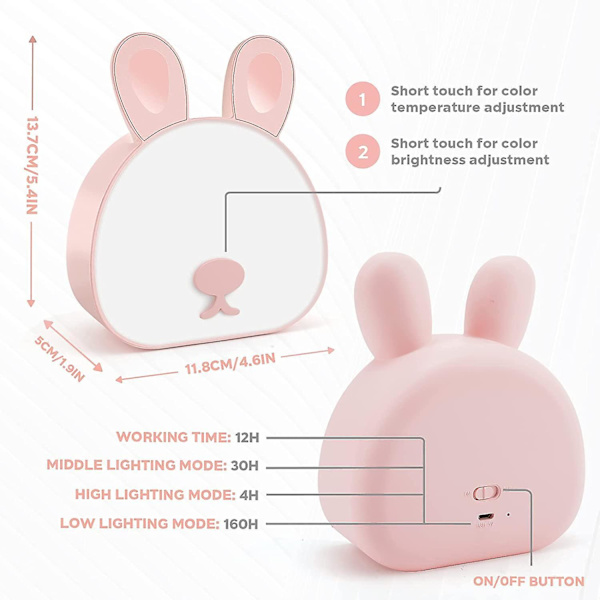 Touch Led Night Light Dimmable Cartoon Rabbit Bedside Light Touch Console Light With 3 Color Changin