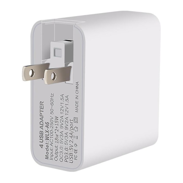 4 Porter Pd+qc3.0 Adapter Usb Utgang Bærbar Hurtiglader 51w Adapter US Plug