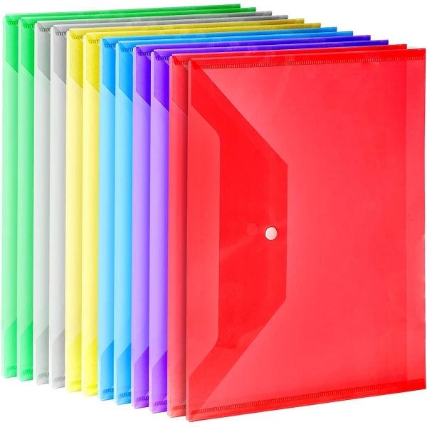 12 Pack Plastic Envelopes, A4 Clear File Organizer With Snaps,6 Colors