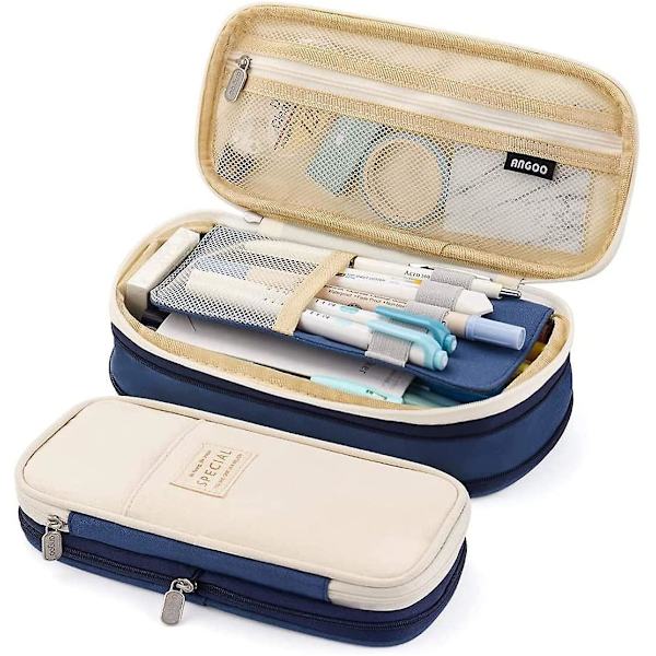 Large Capacity Pencil Case Durable Pen Holder Organizer Stationery Makeup Cosmetic Pouch For Kids, 22x11cm (upgraded Version-purple) Blue