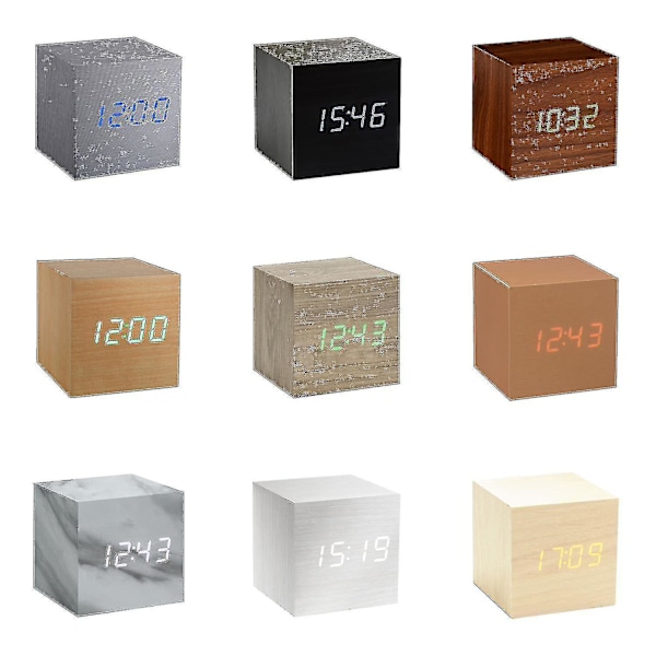 Gingko Cube Led Click Clock Alarm Clock With Sound Activation (time, Date & Temperature) Various Colours A10 Bamboo red
