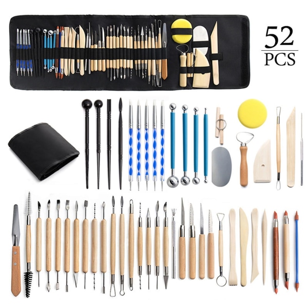 52pcs Clay Tools Kit Portable Multipurpose Pottery Carving Painting Tools