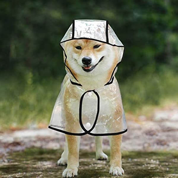 Regnfrakk til hund med hette Poncho Transparent regnfrakk for små hunder BLACK M