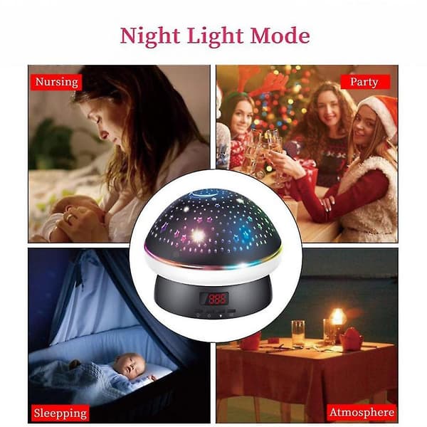 Mushroom Starry Sky 360 Degree Rotation Projection Light Atmosphere Led Night Light Timer Hd Display Projector Light Kids Bedroom Decoration Black