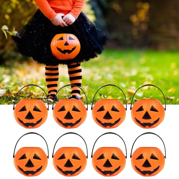 8pcs Attractive Candy Bucket Handle Design Pc Pumpkin Shape Compact Portable Storage Holder For Festival B
