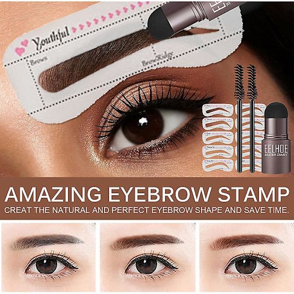 Eyebrow Stamp Shaping Kit Reusable Makeup Brow Powder Stencil Portable Waterproof Cosmetic Set Medium Brown