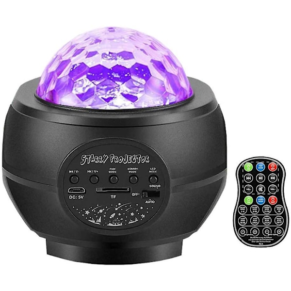 Stjerneprojeksjonsnattlampe, Bluetooth-høyttaler, LED Galaxy Ocean Wave-projeksjonslys Roterende Lydaktivering Stjerneprojeksjonslys (svart)