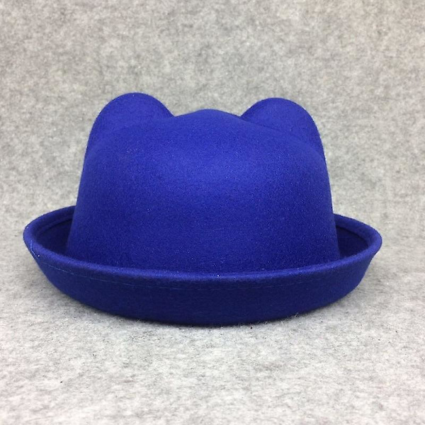 Bowlerhatte i uld til forældre og børn, Fedora-hatte Cat ear royalblue 57cm