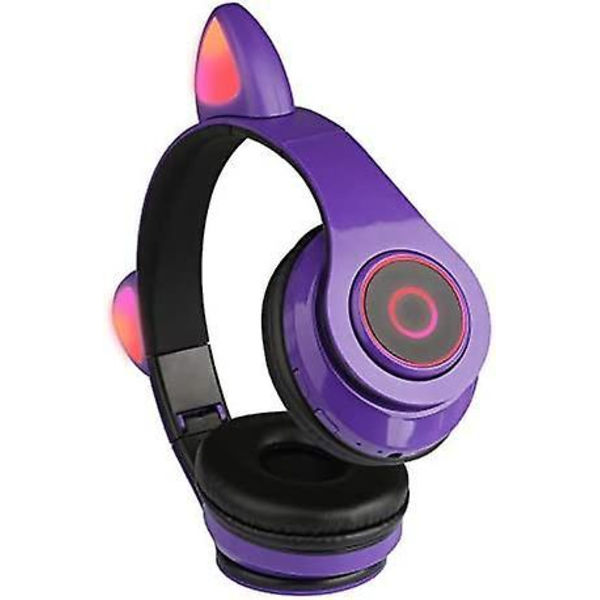 Søde trådløse katteøre-hovedtelefoner, Bluetooth 5.0 Over Ear-hovedtelefoner Purple