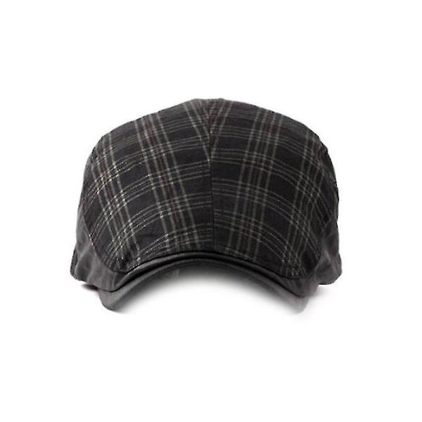 Plaid Pattern Men Breathable Cotton Newsboy Cap Soft Material F Khaki