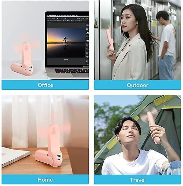 3 In 1portable Usb Rechargeable Handheld Mini Fan Pink