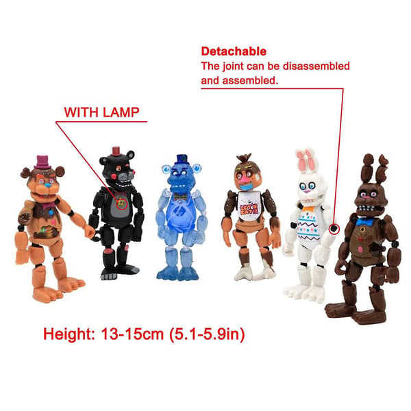 Five Nights At Freddys Action Figures Set Of 6, Unique New Fnaf Pizzeria Simulator - Model Figures