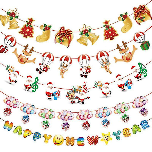 3/4/5 Pieces Christmas Banners Flags Paper Hanging Bunting Garl 3 5PCS