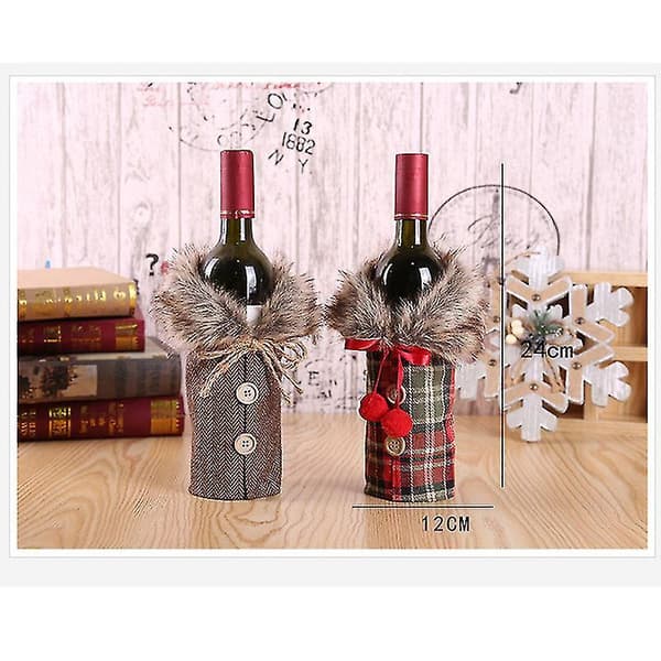 2 Pieces Christmas Wine Bottle Covers Sweater Linen Plaid Wine