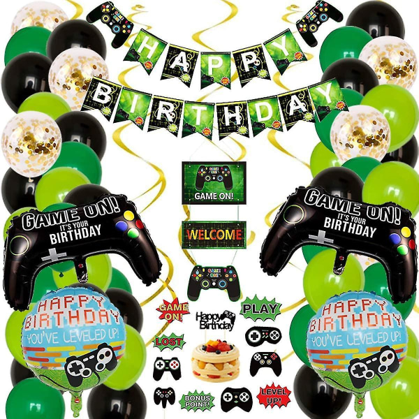 58 Pieces Video Game Party Supplies, Happy Birthday, Gaming Banners