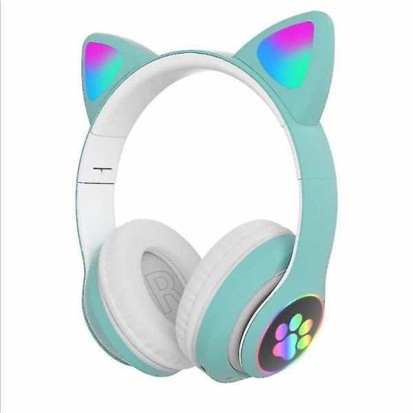 Cat Ears Gaming Headset 7.1 Surround Sound Rgb Lighting Retractable Active Noise Cancelling green