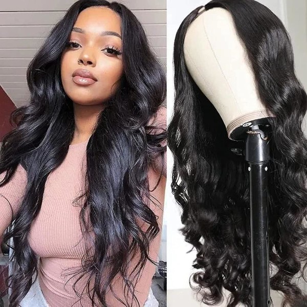 Hair U Part Human Hair Wig Body Wave For Black Women Brazilian Virgin Hair Glueless Without Sewing Easy To Install Wigs 150% Density (12 Inch)