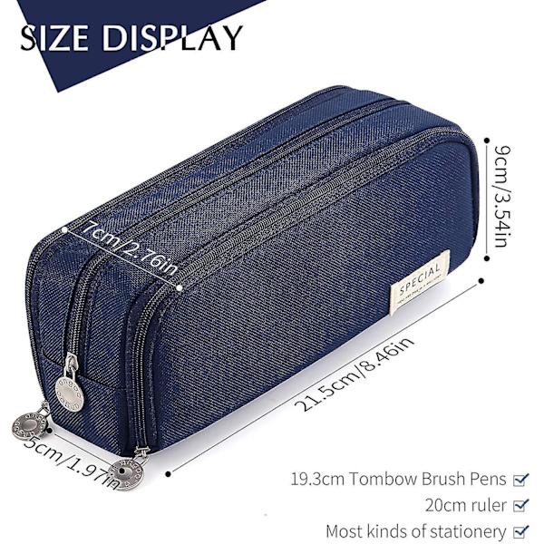 Large Pencil Case Big Capacity 3 Compartments Canvas Pencil Pouch For Students navy