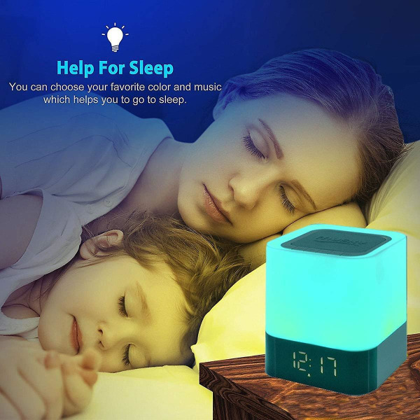 Yöpöytälamppu Herätyskellolla Bluetooth-kaiuttimella Yövalo Himmennettävä RGB-värinvaihto Led Langaton Kaiutin Tunnelmavalo