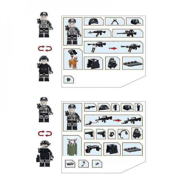 6pcs Swat Police Salon Building Blocks With Weapons Bulletproof Vests Police Dog Equipmentminifigureschildren's Assembling Toys