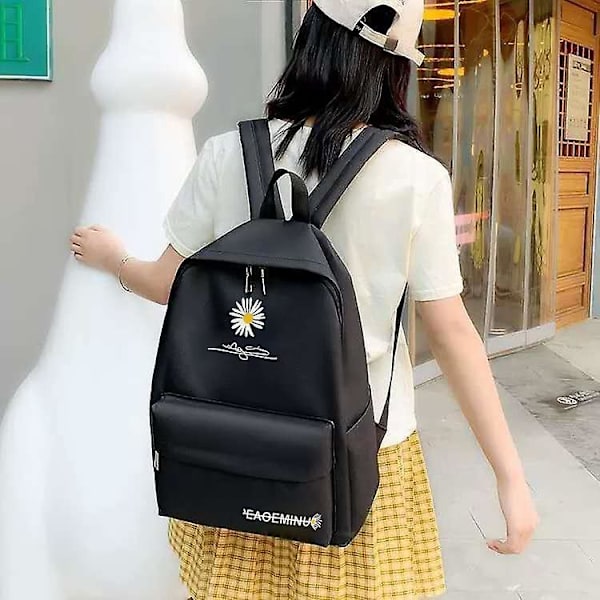 New Solid Backpack Girl School Bags For Teenage School Bag Nylon Daisy Printing Bag Black black