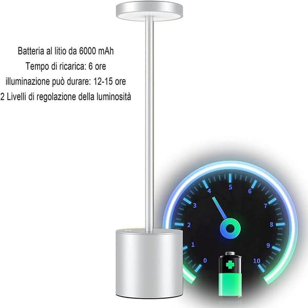 Trådløs Bordlampe, 6000mah Genopladelig Metal Sengelampe