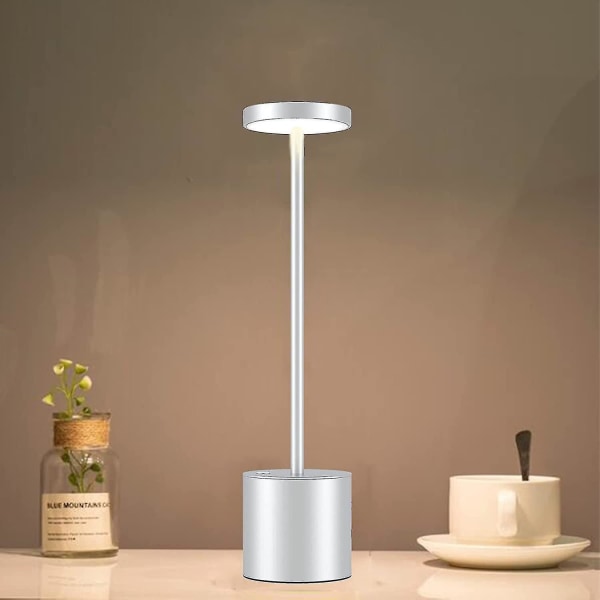 2022 New Cordless Table Lamp, 6000mah Rechargeable Battery, 2 Brightness Levels silver