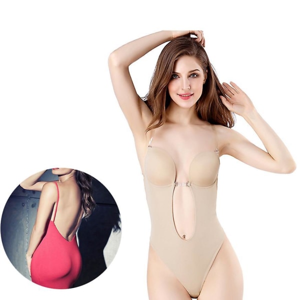 Women's Deep V-neck Body Shaper Strapless Backless Bra Bodysuit Shapewear U Plunge Seamless Thong Beige XXXL-42