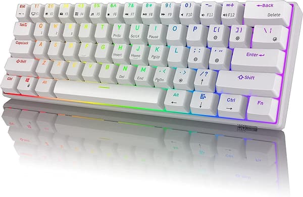 Rk Rk61 Rgb Wireless/wired 60% Compact Mechanical Keyboard, 61-key Bluetooth Small Portable Gaming Office Keyboard, Suitable For Windows And Mac White