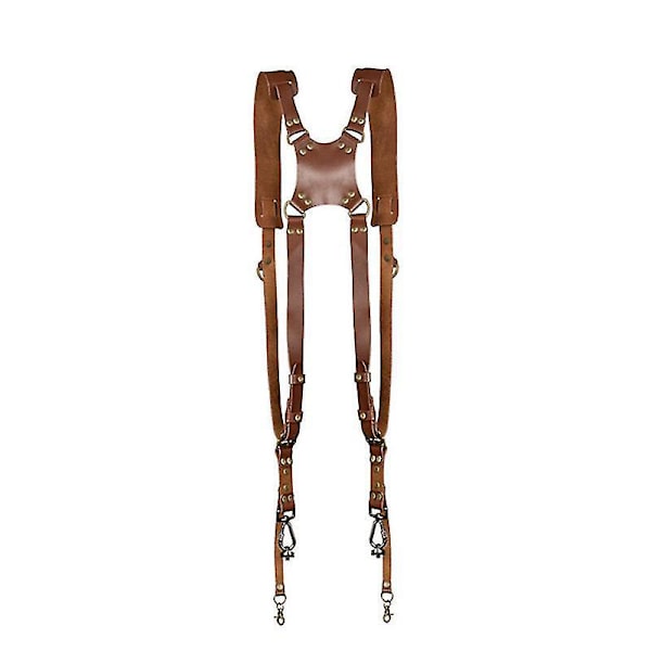 Camera Strap Accessories For Two-cameras  Dual Shoulder Leather Harness  Multi Camera Gear For Dslr/slr Strap Dual Camera Strap Holder Holste BROWN