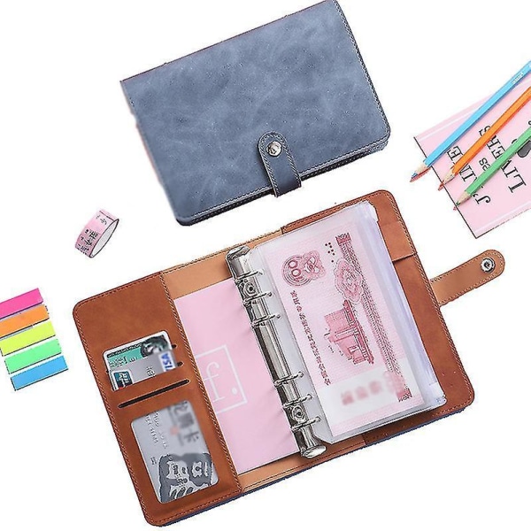 Læder Binder Budget Planner Kontant Kuvert Pung System Macaron Yellow