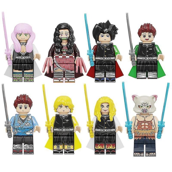 8 kpl Demon Slayer Blade Inosuke Tanjiro Nidou koottavia lasten rakennuspalikoita minihahmo