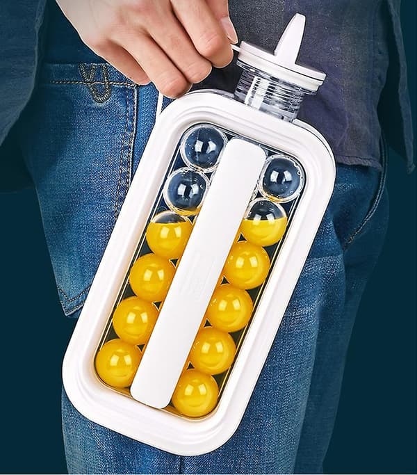 Reusable Silicon Clear Ball Ice Maker Maker Mold Bottle Kettle 2 In 1 Portable Ice Ball Maker White