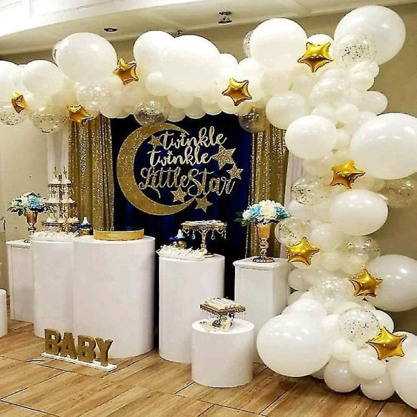 Zk- White Balloon Wreath Arch Kit, Star Confetti Balloons Wedding Birthday Decoration Kit