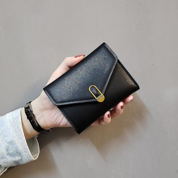 Women Wallets Leather Purse Fashion Tri-fold Simple Black Short Wallet black