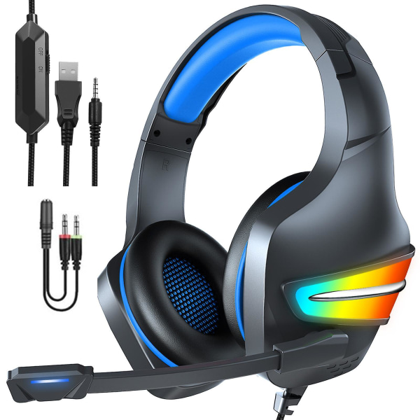 Gaming Headset,ps5 Over Ear Headphones,noise Cancelling  Headphones With Mic, Rgb Light, Bass Surround For Ps, Pc, Xbox One Controller,blue