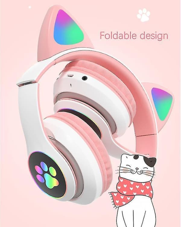 Cat Ears Gaming Headset 7.1 Surround Sound Rgb Lighting Retractable Active Noise Cancelling green