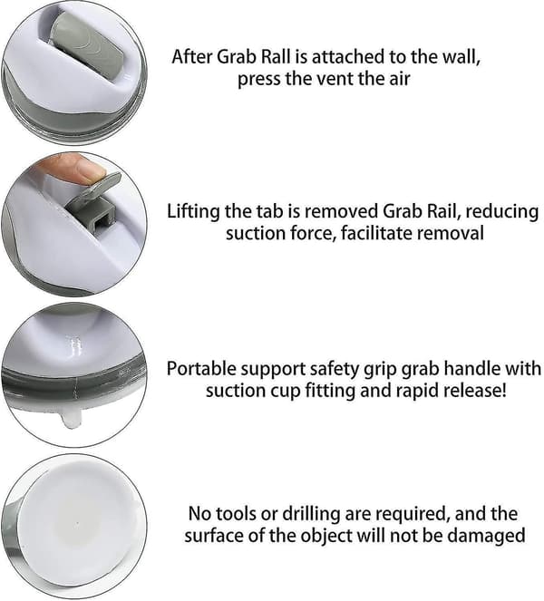 Set Of 2 Suction Cup Shower Handles - Plastic - No Drilling - Non-slip Handle